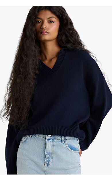 Oversize Geniş Kalıp Polo Yaka Triko Kazak F9126AX25WNNV131