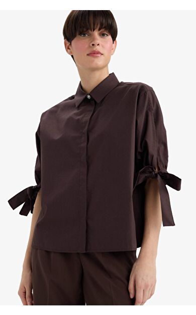 Regular Fit Gömlek Yaka Poplin Uzun Kollu Gömlek