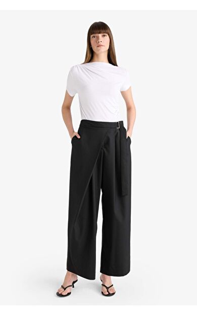Wide Leg Şerit Cepli Beli Saran Düz Paça Uzun Boy Pantolon