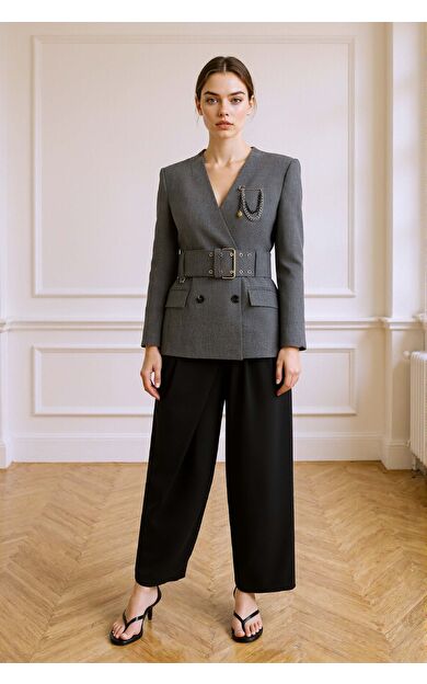 Baggy Fit Fermuarlı Normal Bel Standart Boy Pantolon F9191AX25AUBK81