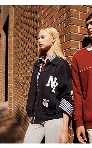 DeFacto Coool Polo Yaka Baskılı Çıtçıtlı Bomber Ceket