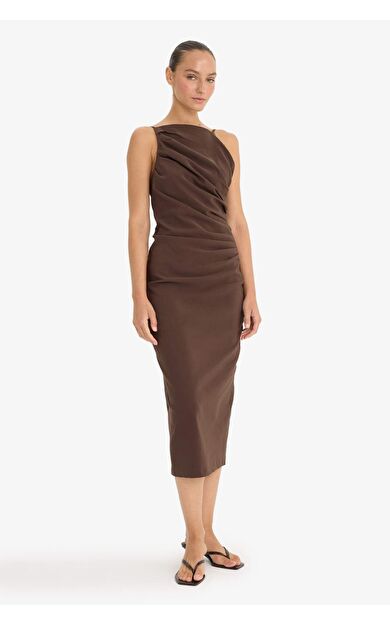 Bodycon Vücudu Saran Bengalin Kolsuz Elbise