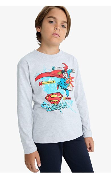 Erkek Çocuk Superman New Regular Fit Bisiklet Yaka Uzun Kollu Tişört