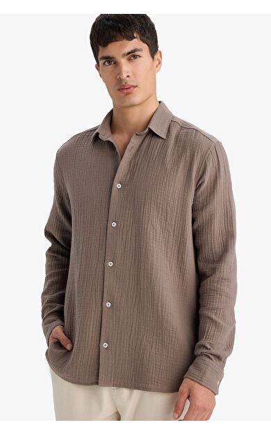 DeFacto Regular Fit Polo Yaka Pamuklu Uzun Kollu Gömlek