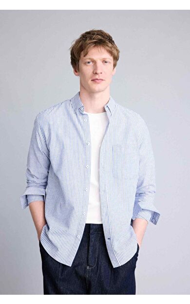 DeFacto Regular Fıt Polo Yaka Keten Uzun Kollu Gömlek