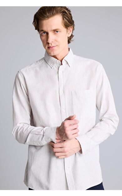 DeFacto Keten Karışımlı Uzun Kollu Gömlek