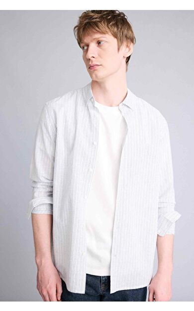 DeFacto Regular Fıt Polo Yaka Keten Uzun Kollu Gömlek