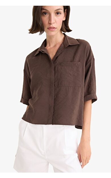 DeFacto Loose Fit Gömlek Yaka Modal Kısa Kollu Gömlek F9331AX25AUBN192