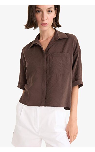 DeFacto Loose Fit Gömlek Yaka Modal Kısa Kollu Gömlek F9331AX25AUBN192