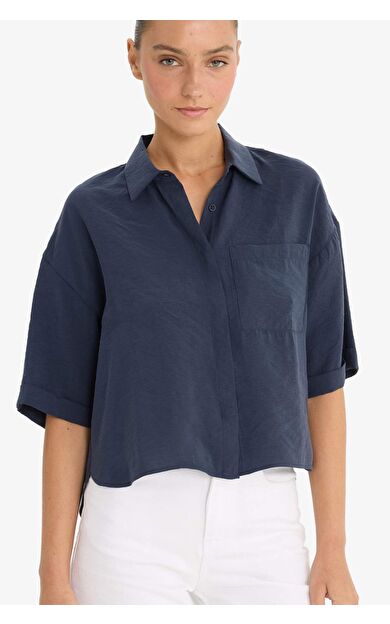Loose Fit Gömlek Yaka Modal Kısa Kollu Gömlek