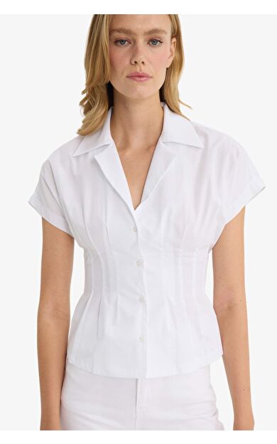 Fitted Ceket Yaka Poplin Kısa Kollu Gömlek F9335AX25AUWT83