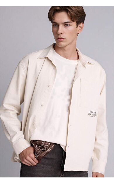 DeFacto Boxy Fıt Polo Yaka Baskılı Uzun Kollu Gömlek