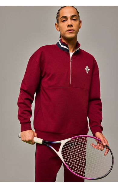 DeFacto Boxy Fıt Dik Yaka Sporcu Sweatshirt Bordo