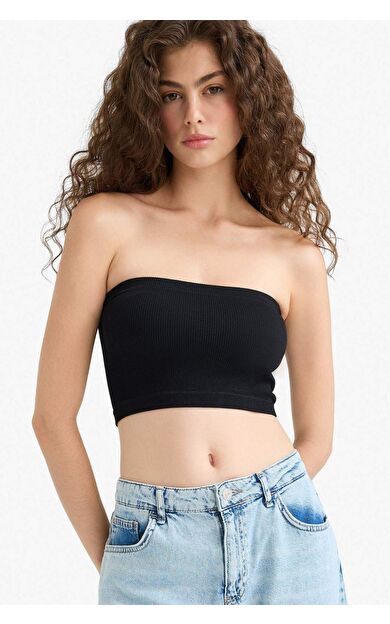 DeFacto Fitted Seamless Straplez Bluz F9409AX25HSBK81