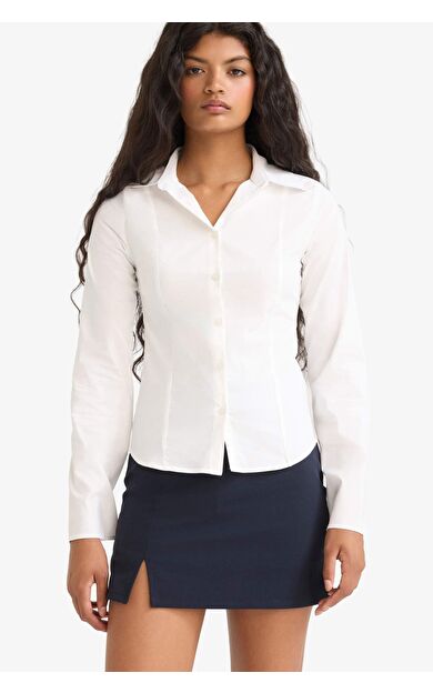 Fitted Poplin Uzun Kollu Gömlek F9434AX25AUWT32