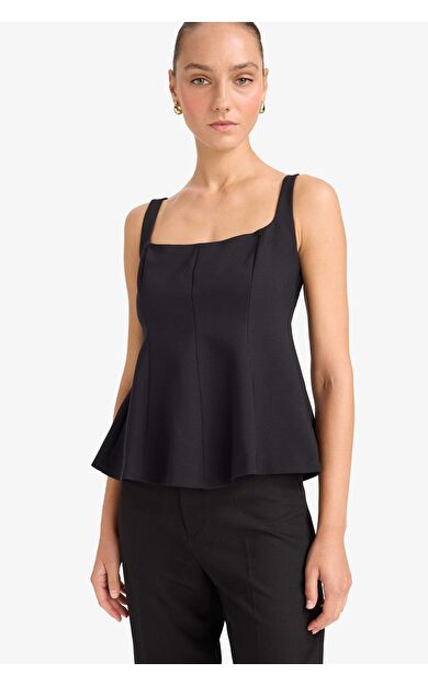 Fitted Kare Yaka Askılı Bluz