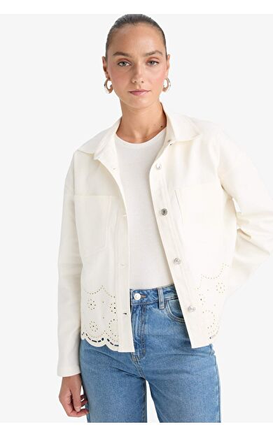 Regular Fit Gömlek Yaka Gabardin Brode Ceket