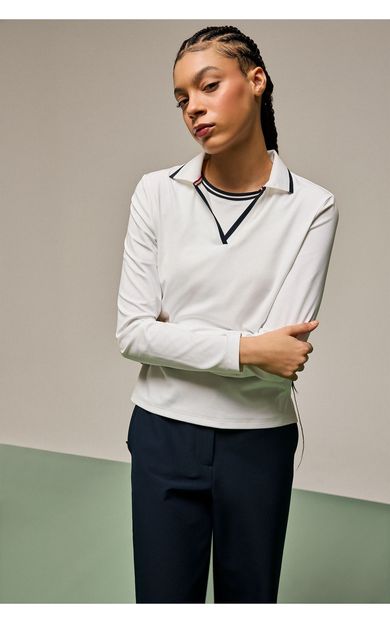 DeFacto Standart Fıt Polo Yaka Sporcu Uzun Kollu Polo Tişört Beyaz