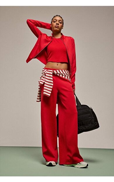 DeFacto Wide Leg Cepli Geniş Paça Standart Boy Skuba Dalgıç Kumaş Sporcu Pantolon