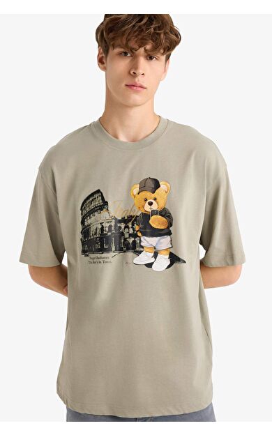 DeFacto Boxy Fit Bisiklet Yaka Baskılı Kısa Kollu Tişört F9496AX25HSKH418