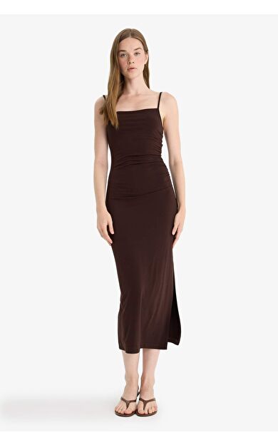 DeFacto Bodycon Vücudu Saran Straplez Askılı Maxi Elbise