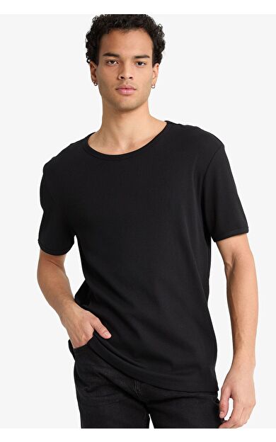 DeFacto Slim Fit Dar Kesim Bisiklet Yaka Ribana Kısa Kollu Tişört F9535AX25HSBK81