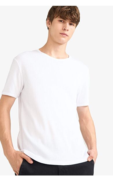 Slim Fit Dar Kesim Bisiklet Yaka Ribana Kısa Kollu Tişört F9535AX25HSWT34