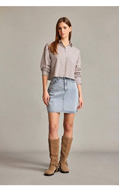 İşlemeli Mini Jean Etek