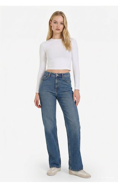 DeFacto 90's Wide Leg Yüksek Bel Düz Paça Uzun Jean Yıkamalı Pantolon
