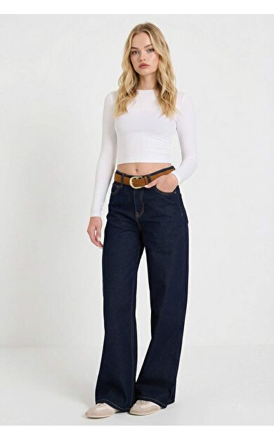 Wide Leg Normal Bel Düz Paça Uzun Jean Pantolon
