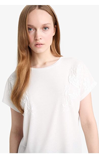 DeFacto Bisiklet Yaka Puf Baskılı Kısa Kollu Tişört