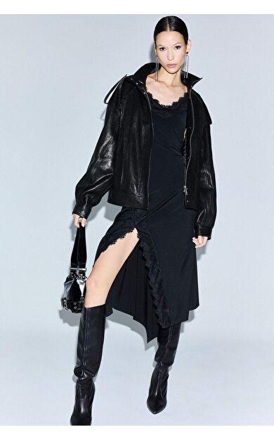 Coool Asimetrik V Yaka Tül Askılı Midi Elbise