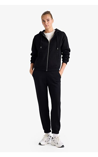 DeFacto Basic Düz Cepli Beli Bağcıklı Kalın Jogger Eşofman Altı F9622AX25AUBK81