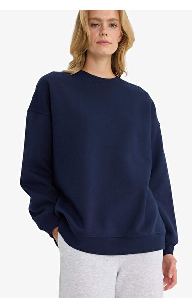 DeFacto Oversize Geniş Kalıp Bisiklet Yaka Basic Düz Kalın Sweatshirt F9628AX25AUNV251