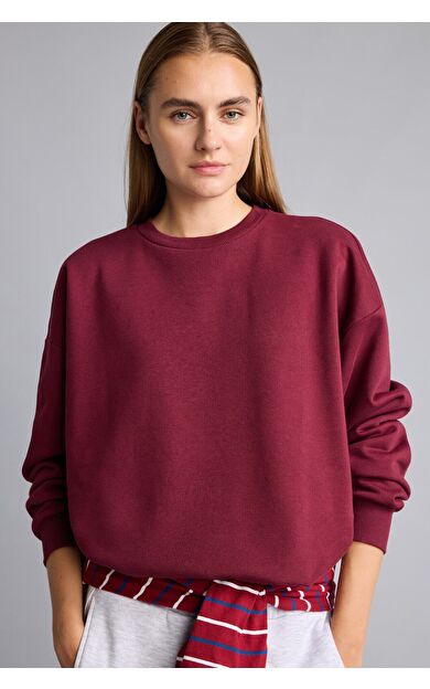 DeFacto Okula Dönüş Oversıze Bisiklet Yaka Basıc Düz Kalın Sweatshirt Kumaşı Sweatshirt