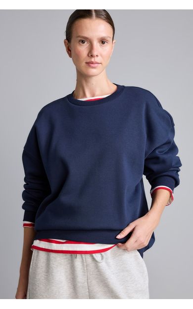 DeFacto Okula Dönüş Oversıze Bisiklet Yaka Basıc Düz Kalın Sweatshirt Kumaşı Sweatshirt Lacivert