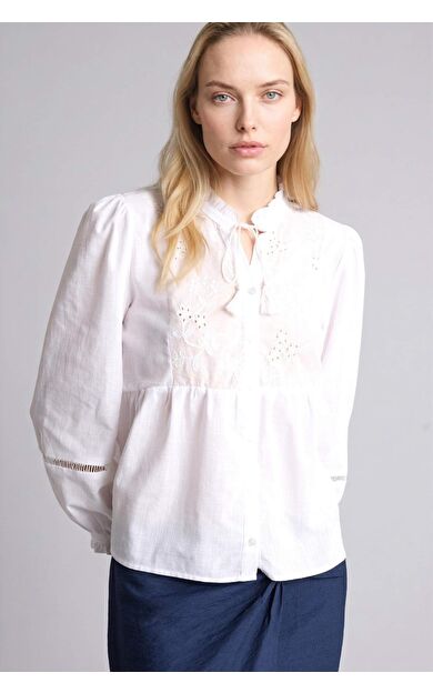 DeFacto Relax Fıt Fırfırlı Yaka Flamlı Pamuk Uzun Kollu Gömlek