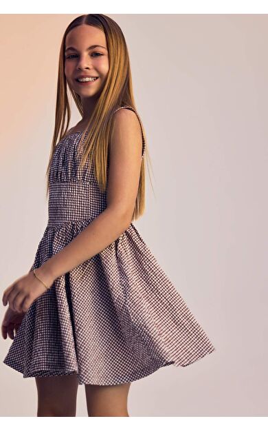 Kız Çocuk Krinkıl Viskon Kareli Askılı Elbise