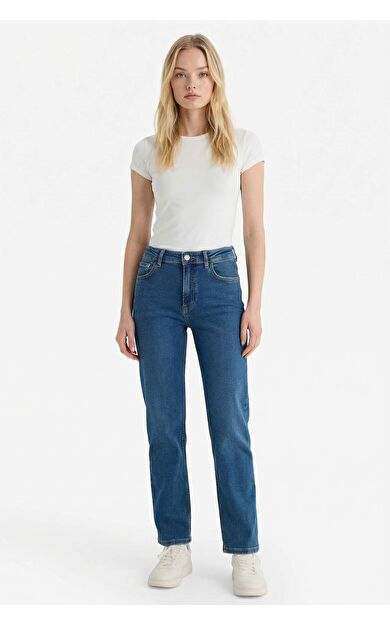 Comfort Straight Normal Bel Bilek Boy Jean Yıkamalı Pantolon