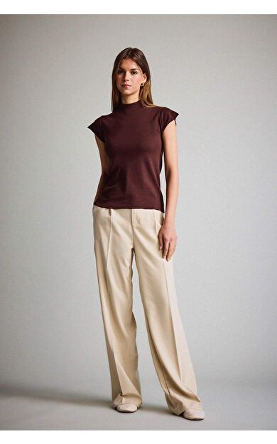 Wide Leg Fermuarlı Yüksek Bel Standart Boy Pantolon