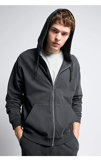 %100 Pamuk Fermuarlı Sweatshirt