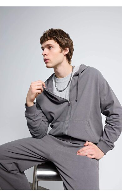%100 Pamuk Fermuarlı Sweatshirt