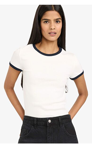Fitted Bisiklet Yaka Ribana Kısa Kollu Tişört