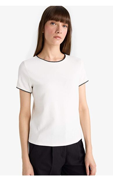 Regular Fit Bisiklet Yaka Ribana Kısa Kollu Tişört F9831AX25AUER105