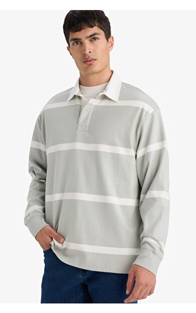 DeFacto %100 Pamuk Çizgili Sweatshirt