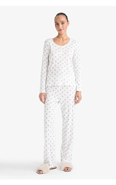 DeFacto Pijama Takımı Desenli Uızun Kollu Üst Uzun Alt-Fall in Love
