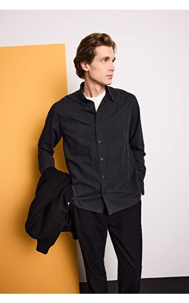 Regular Fit Polo Yaka Baskılı Uzun Kollu Gömlek