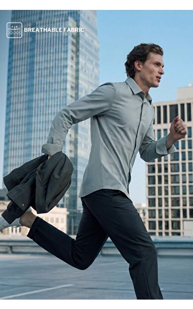 Slım Fıt Polo Yaka Basıc Düz Uzun Kollu Gömlek