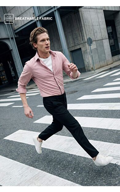 Slım Fıt Polo Yaka Basıc Düz Uzun Kollu Gömlek