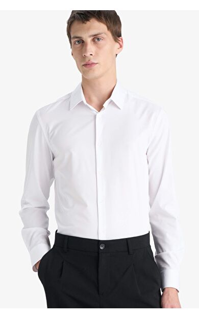 DeFacto Slım Fıt Polo Yaka Basıc Düz Uzun Kollu Gömlek